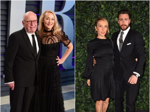 Rupert Murdoch and Jerry Hall (left) and Sam Taylor-Johnson and Aaron Taylor Johnson (PA)