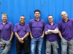The UK DIY SOS team Chris Frediani, Billy Byrne, Nick Knowles, Mark Millar and Julian Perry (BBC/PA)