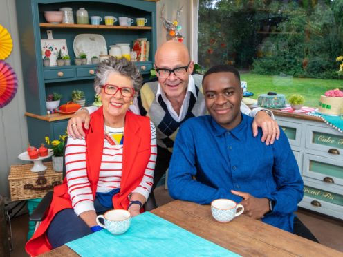 Junior Bake Off judges Prue Leith and Liam Charles with host Harry Hill, centre, (Mark Bourdillon/Love Productions/PA)