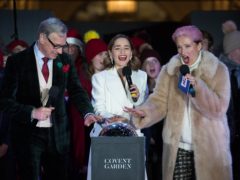 Paul Feig, Emilia Clarke and Dame Emma Thompson switch on the Covent Garden Christmas lights (David Parry/PA)