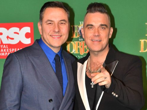 David Walliams and Robbie Williams attending the opening night of the Boy In The Dress at the Royal Shakespeare Company in Stratford Upon Avon (Jacob King/PA)