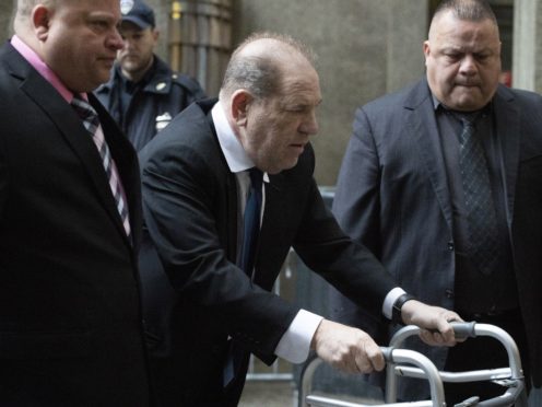 Harvey Weinstein used a walker as he arrived at court on Wednesday (Mark Lennihan/AP)