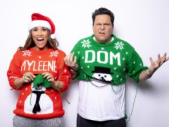 Myleene Klass and Dom Joly are fronting Save The Children’s annual Christmas jumper day (Alex Bamford / Save the Children/PA)