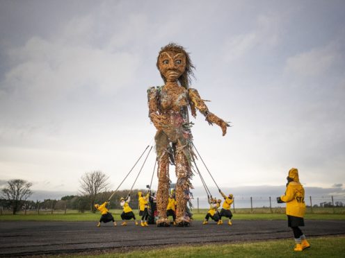 Puppeteers from Vision Mechanic rehearsing with Scotland’s largest puppet, a 10-metre tall sea goddess called Storm (Jane Barlow/PA)