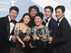 Parasite stars celebrate their SAG Awards win (Jordan Strauss/Invision/AP)