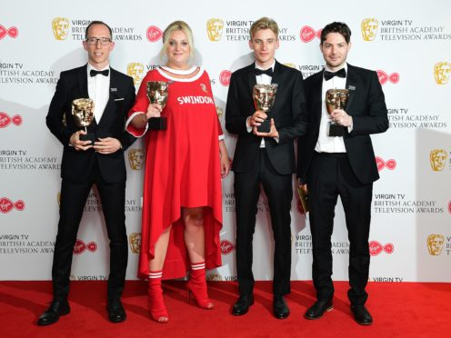 Simon Mayhew-Archer, Daisy May Cooper, Charlie Cooper and Tom George with their awards for Best Scripted Comedy at the Virgin TV British Academy Television Awards 2018 (Ian West/PA)