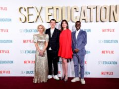 Sex Education stars Gillian Anderson (left to right), Asa Butterfield, Emma Mackey, Ncuti Gatwa (Ian West/PA)
