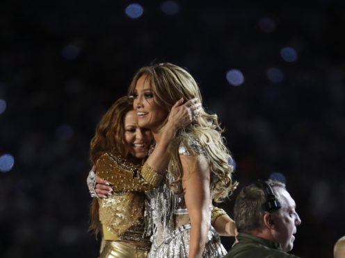 Celebrities including Lady Gaga and Kim Kardashian West have heaped praise on Shakira and Jennifer Lopez’s electric Super Bowl half-time show (AP Photo/Lynne Sladky)