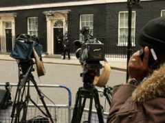 Members of the broadcast media outside Downing Street (Dominic Lipinski/PA)