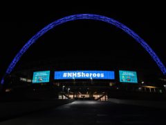 Wembley Arch is illuminated in blue to show appreciation to the NHS (Kirsty O’ Connor/PA)