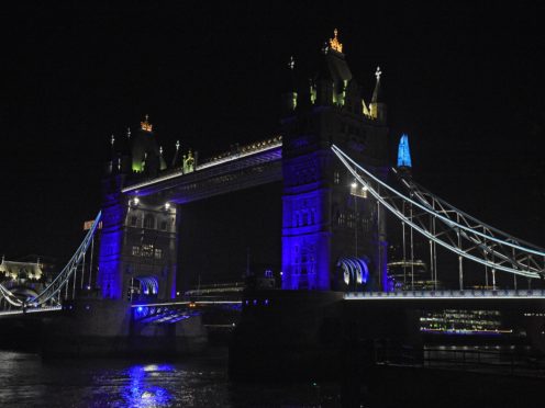 A number of landmarks were also lit up blue as a salute to NHS workers (Kirsty O’Connor/PA)