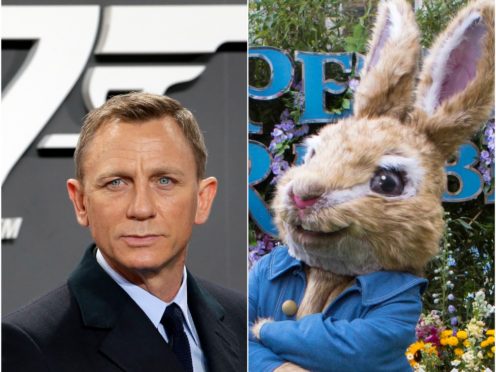 Daniel Craig as James Bond and Peter Rabbit (Michael Sohn/Rick Findler/PA)