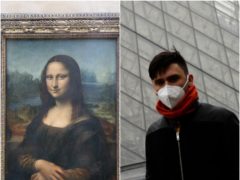The Mona Lisa and a tourist outside the Louvre (Chris Radburn/PA/Christophe Ena/AP)