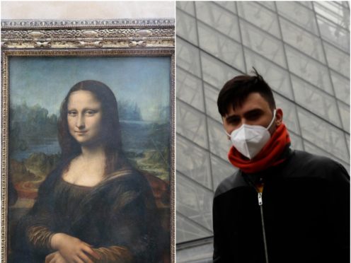 The Mona Lisa and a tourist outside the Louvre (Chris Radburn/PA/Christophe Ena/AP)