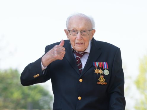 Captain Tom Moore at his home in Marston Moretaine, Bedfordshire (Joe Giddens/PA)