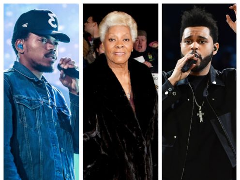 Chance The Rapper, Dionne Warwick and The Weeknd (PA)