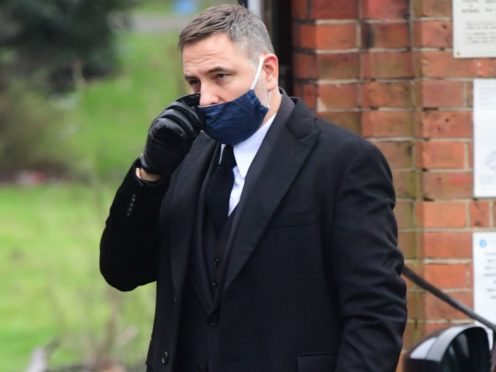 David Walliams arrives at Golders Green Crematorium, north London, for the private funeral service of Dame Barbara Windsor (Ian West/PA)