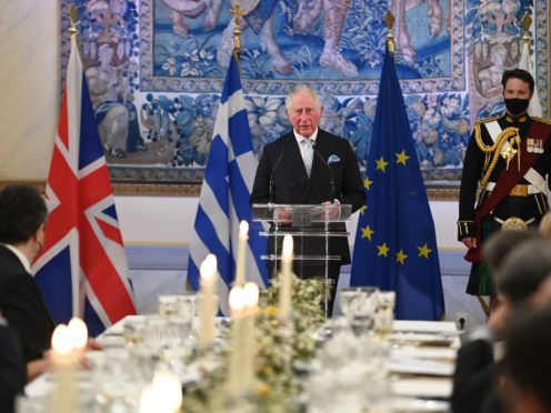 The Prince of Wales gives a speech at the presidential mansion in Athens (Tim Rooke/PA)