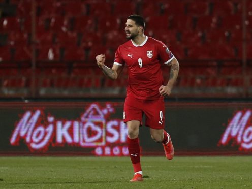 Serbia’s Aleksandar Mitrovic scorfed twice in the win over the Republic of Ireland (Novak Djurovic/PA)
