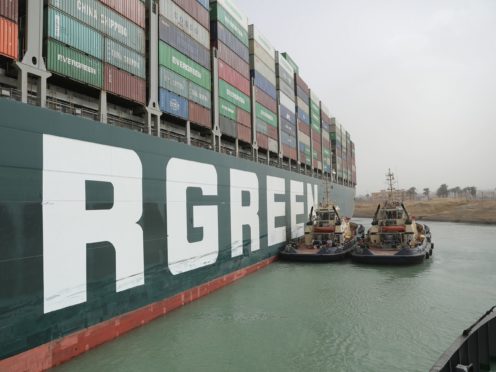 The Ever Given was floated on Monday morning and started moving to the Great Bitter Lake later in the day (Suez Canal Authority/PA)