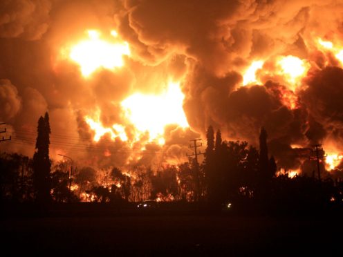 The fire at the refinery in Indonesia (AP)