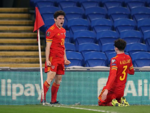Daniel James (left) celebrates his winner for Wales with Neco Williams in the 1-0 victory over the Czech Republic (Nick Potts/PA)