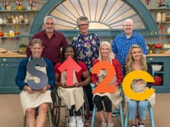 John Bishop, Ade Adeptian, Anneka Rice and Nadine Coyle with Paul, Prue and Matt in The Great Celebrity Bake Off (Channel 4)