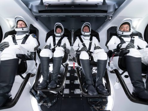 SpaceX Crew 2 (L to R) Thomas Pesquet, Megan McArthur, Shane Kimbrough and Akihiko Hoshide (SpaceX/Nasa)
