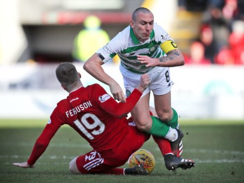 Scott Brown, right, is set to face Aberdeen for the last time as a Celtic player (Jane Barlow/PA)