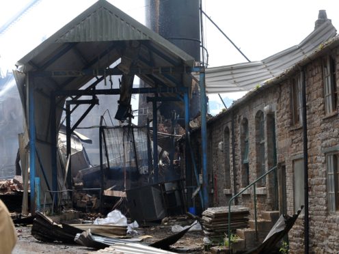 The scene of the explosion and fire at Wood Flour Mills, Bosley (Chris Neil/Sunday Telegraph/PA)