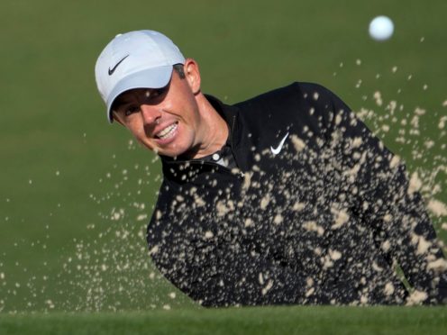 Rory McIlroy hits from a bunker on the second hole during a practice round for the 85th Masters (David J Phillip/AP)