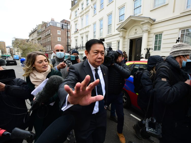 Myanmar’s former ambassador to the UK, Kyaw Zwar Minn, outside the Myanmar embassy in Mayfair, London (Ian West/PA)