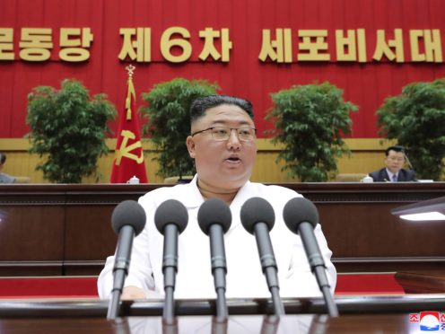 North Korean leader Kim Jong Un has for the first time compared the current economic situation in his country to a 1990s famine that killed hundreds of thousands (Korean Central News Agency/Korea News Service/AP)
