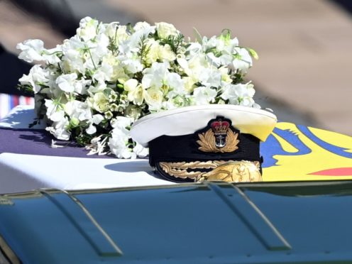 The Duke of Edinburgh’s coffin, covered with his personal standard (Leon Neal/PA)