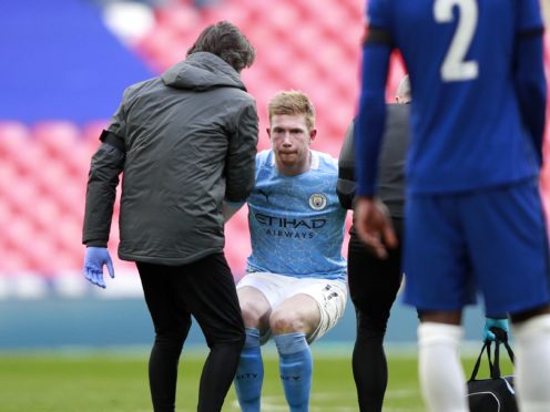 Manchester City’s Kevin De Bruyne suffered a foot injury against Chelsea (Ian Walton/PA)