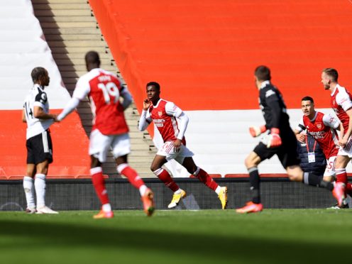 Eddie Nketiah (centre) netted a late equaliser for Arsenal (Julian Finney/PA)