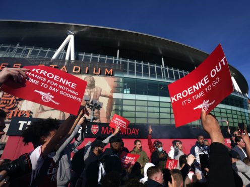 Arsenal supporters protested against owner Stan Kroenke ahead of their Premier League defeat to Everton (John Walton/PA)