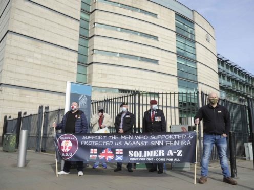 Veterans and supporters of soldiers A and C outside Laganside Courts in Belfast (Mark Marlow/PA)