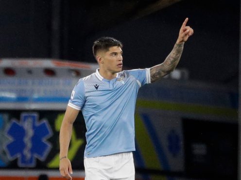 Lazio’s Joaquin Correa celebrates after scoring against AC Milan (Gregorio Borgia/AP).