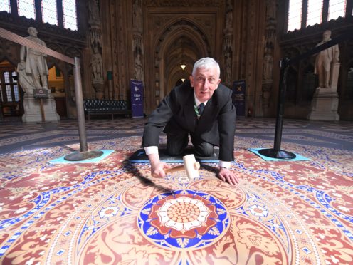Speaker of the House of Commons, Sir Lindsay Hoyle, with the restored tiled floors in Parliament (Jessica Taylor/UK Parliament/PA)