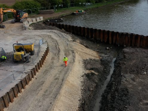 Aerial view of the start of £3m repair work on the River Aire near Goole (Richard McCarthy/PA)