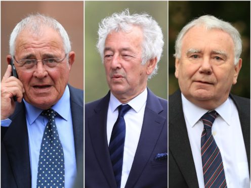 Left to right, Donald Denton, Alan Foster and Peter Metcalf are due to stand trial (PA)