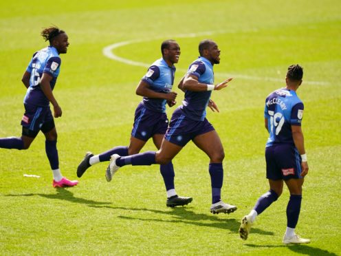 Wycombe celebrate Uche Ikpeazu’s goal (Adam Davy/PA)