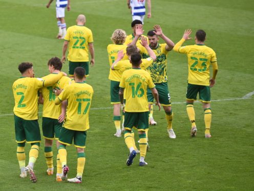 Kieran Dowell celebrates scoring Norwich’s second goal against Reading (Joe Giddens/PA)