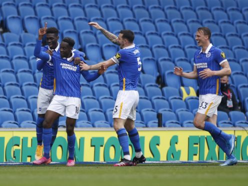 Brighton celebrate Danny Welbeck’s goal (John Sibley/PA)