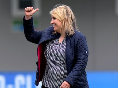 Chelsea manager Emma Hayes celebrates reaching the Women’s Champions League final (John Walton/PA)