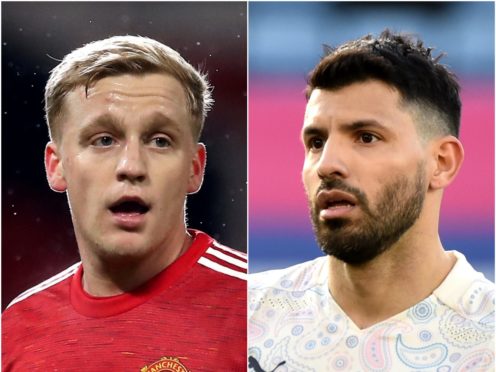 Donny Van De Beek and Sergio Aguero (Martin Rickett/Rui Vieira/PA)