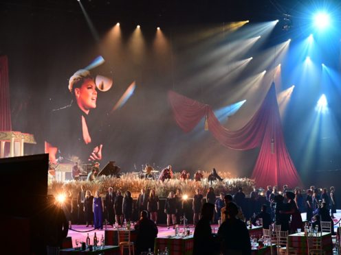 Pink and Rag’n’Bone Man perform during the Brit Awards 2021 (Ian West/PA)