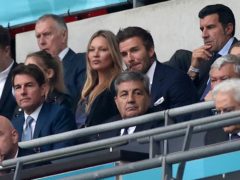 Former England player David Beckham in the stands during the Euro 2020 championship final match between England and Italy at Wembley (Carl Recine/Pool Photo via AP)