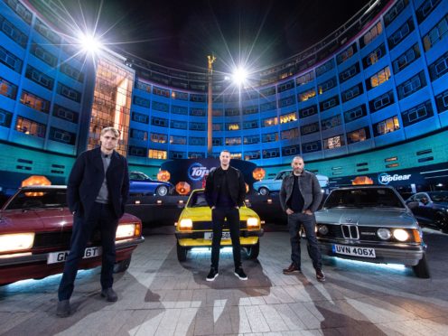 Andrew Flintoff, Paddy McGuinness and Chris Harris during filming for Top Gear (BBC)